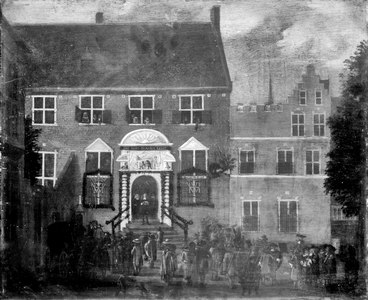 835593 Afbeelding van de afkondiging van het nieuwe regeringsreglement door Johan van Reede van Renswoude, vergezeld ...